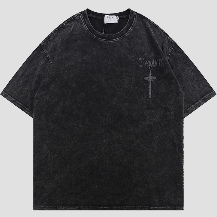 Small Cross Tee – Washed Dark Grey